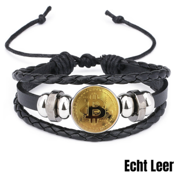 Allernieuwste.nl® Armband Bitcoin - Unisex -  Leer - 26 cm **