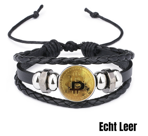 Allernieuwste.nl® Allernieuwste.nl® Leder Armband Bitcoin Leer - Dames Heren Armbanden Unisex - Crypto Currency Cryptovaluta - Leder - 26 cm