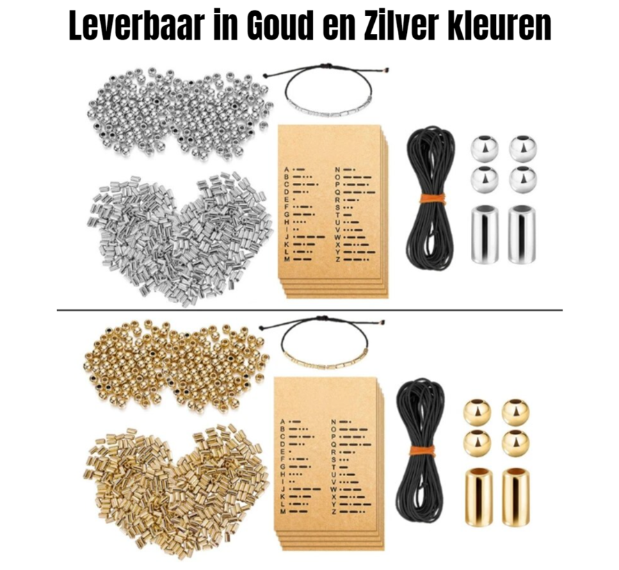 Hobby SET Morse Code Armbanden Zelf Maken - Vriendschapsarmbandjes Doe Het Zelf Creatief Sieraden Maken BFF Morse - Complete 821-delige HOBBY SET ZILVER %%