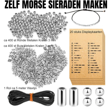 Allernieuwste.nl® SET Morse Code Armbanden - Complete 821-delige HOBBY SET - ZILVER