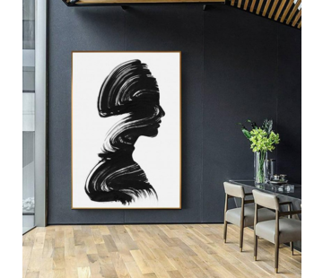 Allernieuwste.nl® Canvas Schilderij Silhouette Meisje Abstract in Zwart Wit - 60 x 90 cm