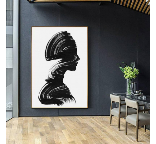 Allernieuwste.nl® Allernieuwste.nl® Canvas Schilderij * Silhouette Meisje Abstract in Zwart Wit * - Kunst aan je Muur - Modern Abstract - zwartwit - 60 x 90 cm
