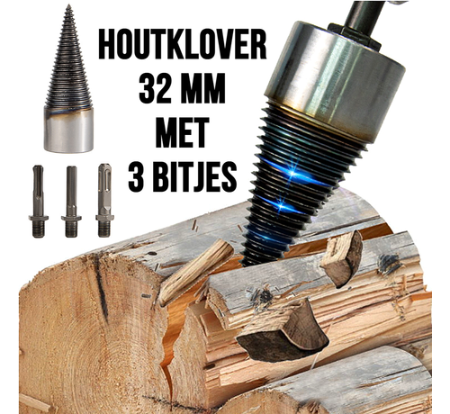 Allernieuwste.nl® Allernieuwste.nl® Set Houtkloofboor 32 mm Houtklover Houtsplitter Houtsplijter Houtkliever Aanmaakhout Houtklover Boor Open Haard - RVS Staal 32 mm