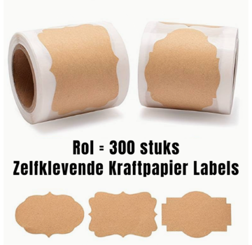 Allernieuwste.nl® 300 STUKS Zelfklevende Kraftpapier Stickers - Bruin