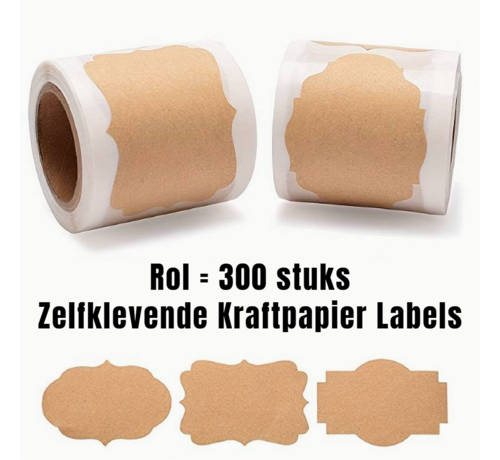 Allernieuwste.nl® 300 STUKS Zelfklevende Kraftpapier Stickers voor Jam Potten Flessen Keuken Koelkast Huishouden Cadeaus - Rol 300 ST Stickers - Bruin %%