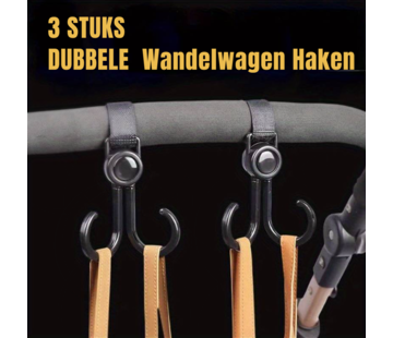 Allernieuwste.nl® 3 STUKS DUBBELE  Wandelwagen Haken - Zwart