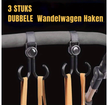 Allernieuwste.nl® 3 STUKS DUBBELE  Wandelwagen Haken - Zwart