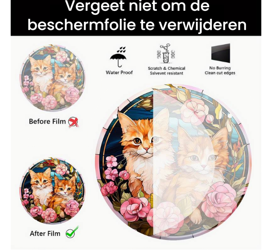 Raamhanger Raamdecoratie Katjes Kittens Poes - Kleurige Zonnevanger Rond Acryl met Ketting - Suncatcher Rond model 15 cm %%