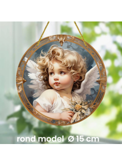 Allernieuwste.nl® Ronde Raamdecoratie Kleine Engel met Ketting - 15 cm