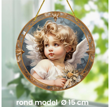 Allernieuwste.nl® Ronde Raamdecoratie Kleine Engel met Ketting - 15 cm