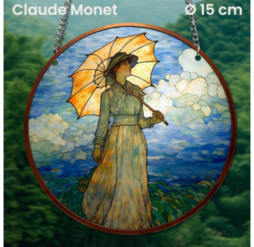 Allernieuwste.nl® Ronde Raamdecoratie Claude Monet Vrouw + Parasol met Ketting - 15 cm