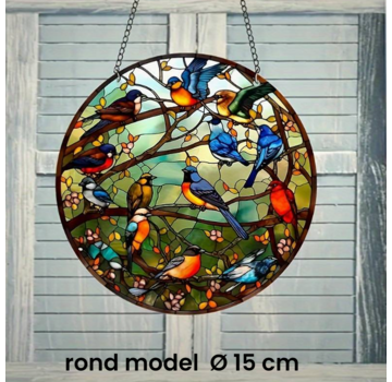 Allernieuwste.nl® Ronde Raamdecoratie Vogelpracht Tropische Vogels met Ketting - 15 cm
