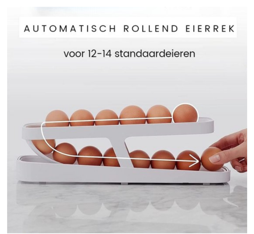 Rollende Eierhouder voor Koelkast - Eierdoos -Eierhouder- Eierrek - Koelkast Organizer - voor 12-14 eieren %%