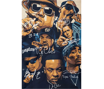 Allernieuwste.nl® Canvas Schilderij Hip Hop Legends - met handtekeningen  - 100 x 150 cm