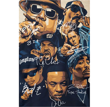 Allernieuwste.nl® Canvas Schilderij Hip Hop Legends - met handtekeningen  - 100 x 150 cm