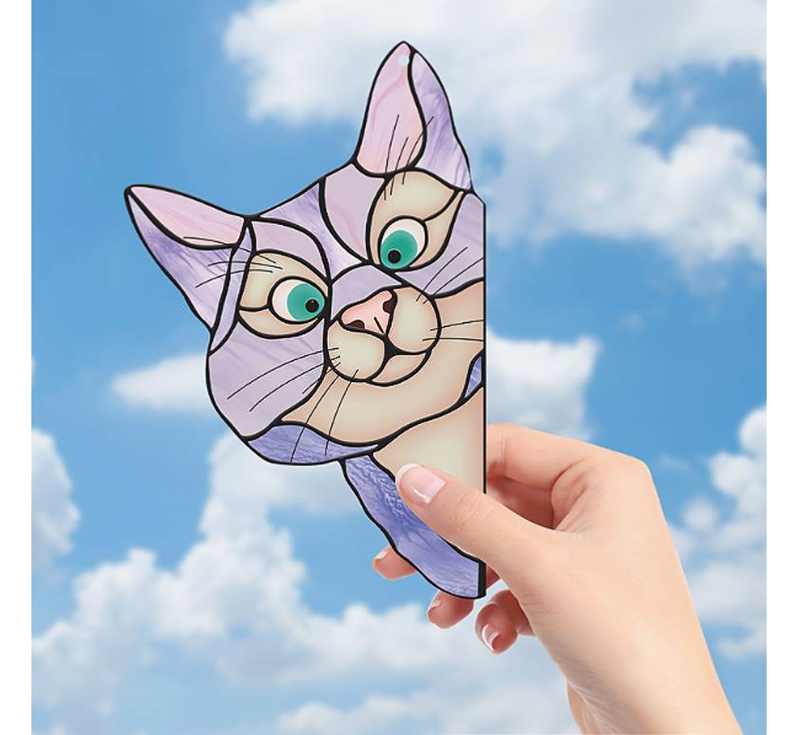 SET Raamdecoratie 2x Poezen Raamstickers Vinyl Zelfklevende Kittens - Suncatcher Kat - 2 STUKS: Zwart en Blauw 14 x 22 cm %%