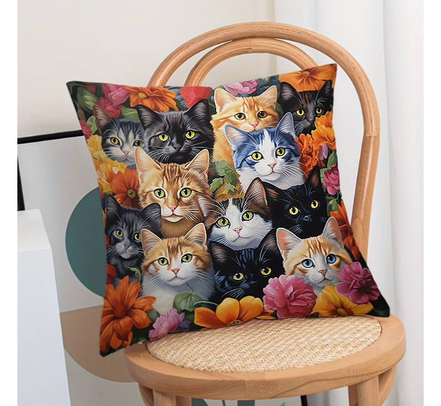 Allernieuwste.nl® Kussen Kittens - Poezen Kussenhoes Polyester - Kussenovertrek Katten - Kleur 45 x 45 cm %%