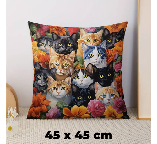 Allernieuwste.nl® Allernieuwste.nl® Kussen Kittens - Poezen Kussenhoes Polyester - Kussenovertrek Katten - Kleur 45 x 45 cm %%