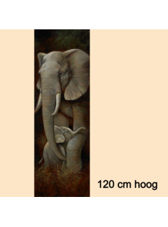 Allernieuwste.nl® Canvas Schilderij Olifant met Kalfje -  40 x 120 cm