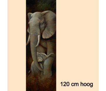 Allernieuwste.nl® Canvas Schilderij Olifant met Kalfje -  40 x 120 cm