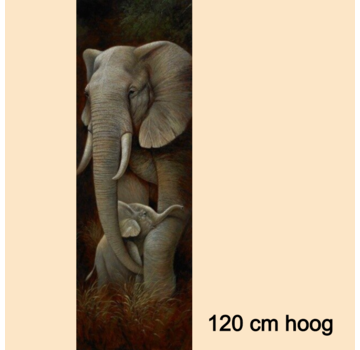 Allernieuwste.nl® Canvas Schilderij Olifant met Kalfje -  40 x 120 cm