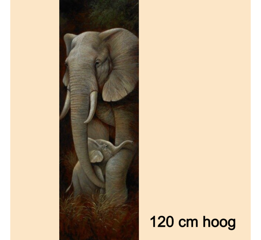 Allernieuwste.nl® Canvas Schilderij * Olifant met Kalfje * - Kunst aan je Muur - Realistisch - kleur - 40 x 120 cm