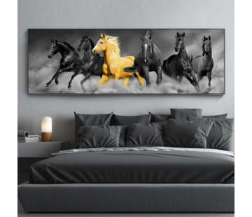Allernieuwste.nl® Canvas Schilderij Wilde Paarden - 50 x 100 cm