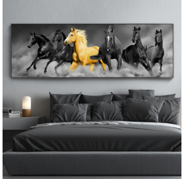 Allernieuwste.nl® Canvas Schilderij Wilde Paarden - 50 x 100 cm