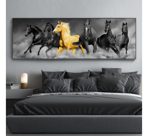 Allernieuwste.nl® Allernieuwste.nl® Canvas Schilderij Wilde Paarden - Realistich natuur XL - Slaapkamer - Poster - 50 x 100 cm - Kleur