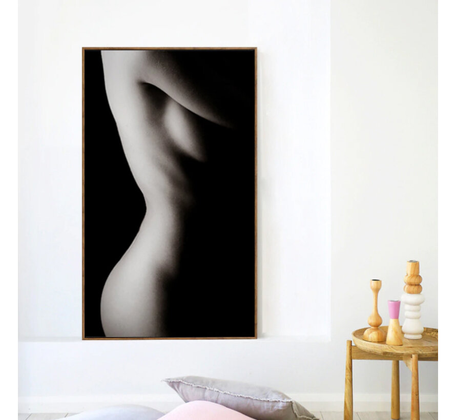 Allernieuwste.nl® Canvas Schilderij Naakt Body Art Model - Kunst - Poster - Reproductie - 60 x 100 cm - Zwart Wit