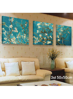 Allernieuwste.nl® Canvas Schilderij 3-luik Vincent Van Gogh: Almond Blossom - 50 x 50 cm