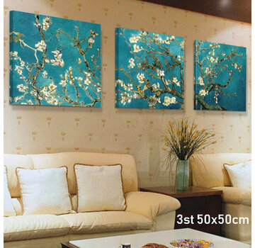 Allernieuwste.nl® Canvas Schilderij 3-luik Vincent Van Gogh: Almond Blossom - 50 x 50 cm