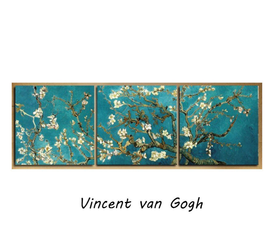 Allernieuwste.nl® SET van 3 stuks Canvas Schilderij Vincent Van Gogh: Almond Blossom - Kunst aan je Muur - Kleur - 3 stuks elk 50 x 50 cm