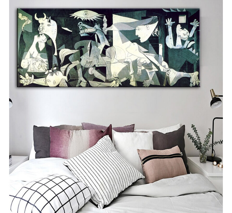 Allernieuwste.nl® Canvas Schilderij Pablo Picasso: Guernica - Kunst - Poster - Reproductie - Kubisme - 40 x 90 cm - Kleur