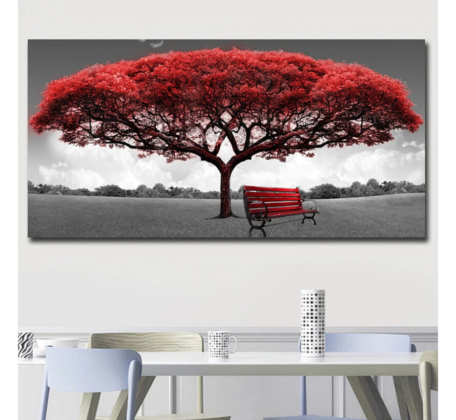 Allernieuwste.nl® Canvas Schilderij * Rode Money Tree - Geldboom * - Kunst aan je Muur - Romantisch - Kleur - 70 x 100 cm