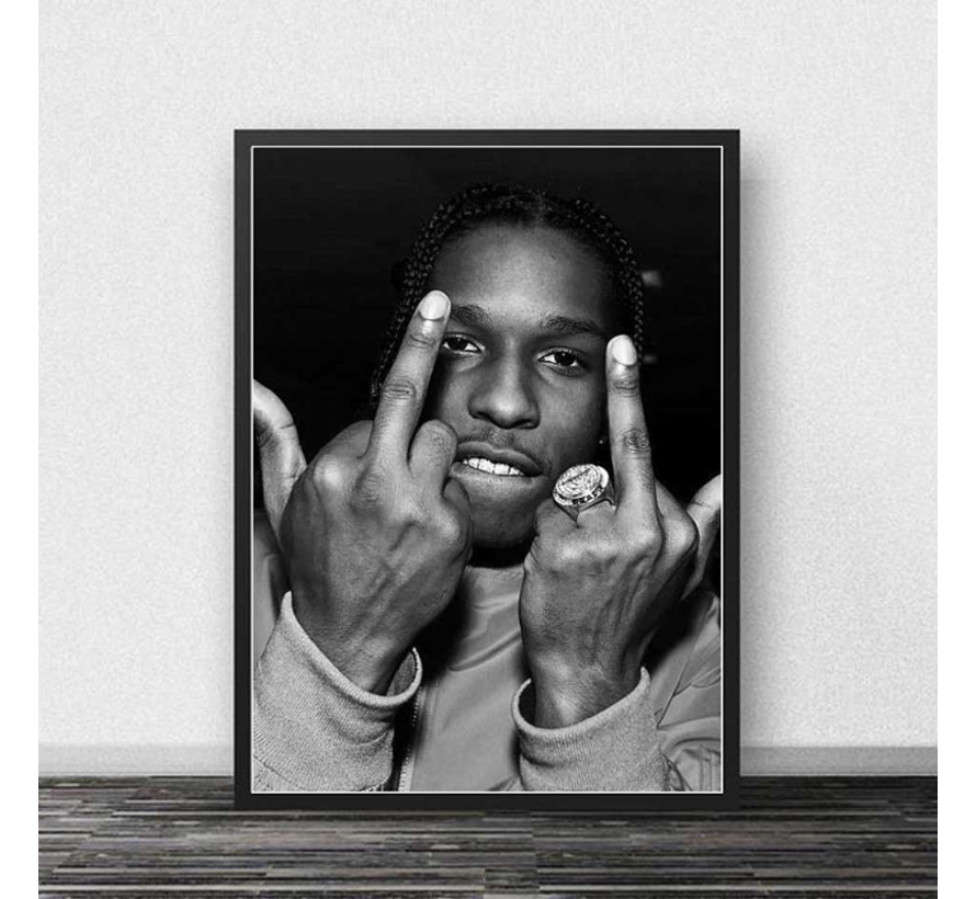 Allernieuwste.nl® Canvas Schilderij Hiphop Rapper A$AP Rocky 2 - Zwart Wit - ASAP Rocky Artiest -50 x 75 cm