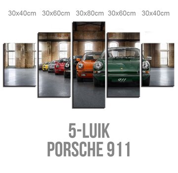 Allernieuwste.nl® Canvas Schilderij 5-luik Porsche 911 Classic - 80 x 150 cm