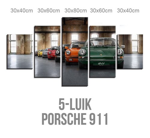Allernieuwste.nl® Allernieuwste.nl® Canvas Schilderij 5-luik Porsche 911 Classic - Autosport - kleur - 5-luik 80 x 150 cm