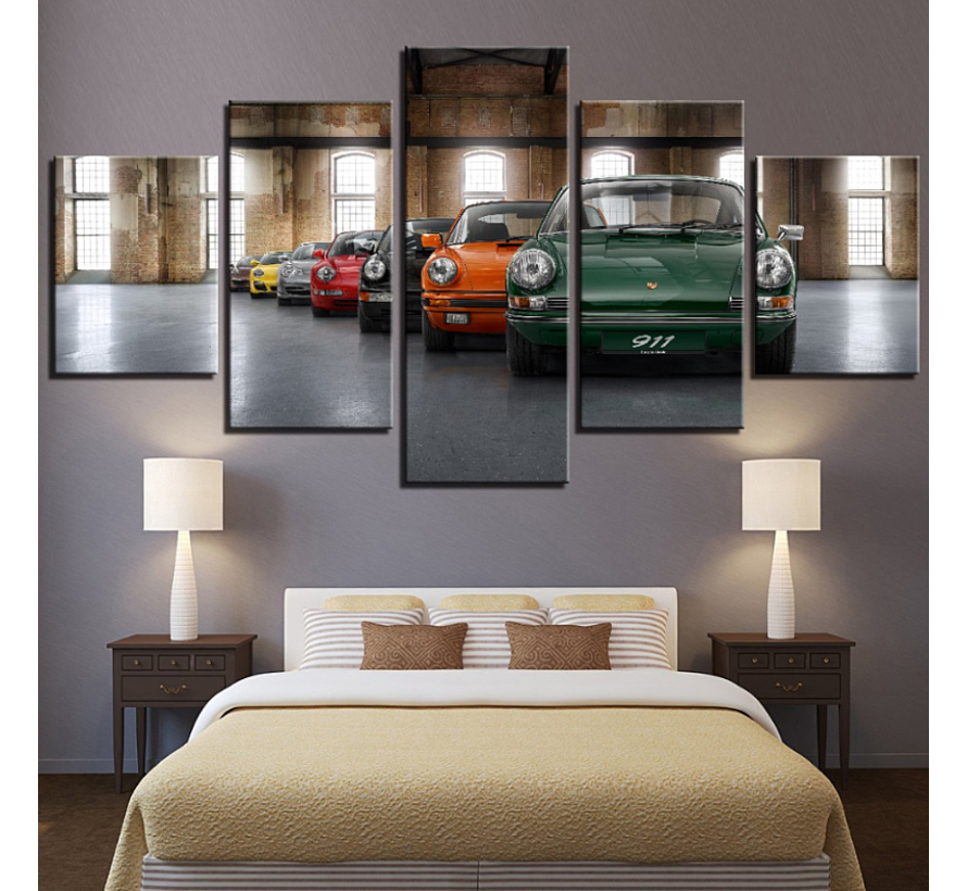 Allernieuwste.nl® Canvas Schilderij 5-luik Porsche 911 Classic - Autosport - kleur - 5-luik 80 x 150 cm