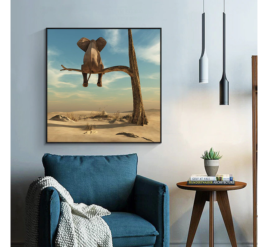 Allernieuwste.nl® Canvas Schilderij Kleine Olifant - Funny Little Elephant - 60 x 60 cm - Modern Abstract - Kleur