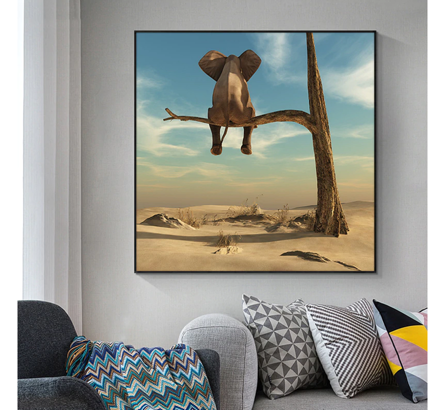 Allernieuwste.nl® Canvas Schilderij Kleine Olifant - Funny Little Elephant - 60 x 60 cm - Modern Abstract - Kleur