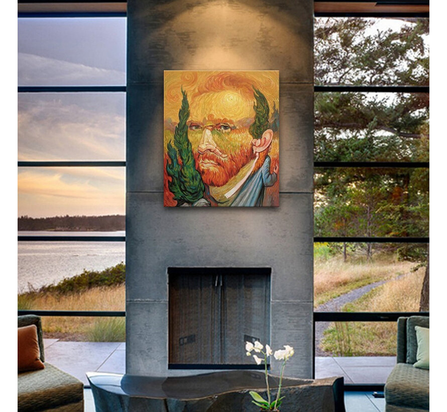 Allernieuwste.nl® Canvas Schilderij * Optische Illusie naar Vincent van Gogh * - Op-Art  - Kleur - 30 x 40 cm
