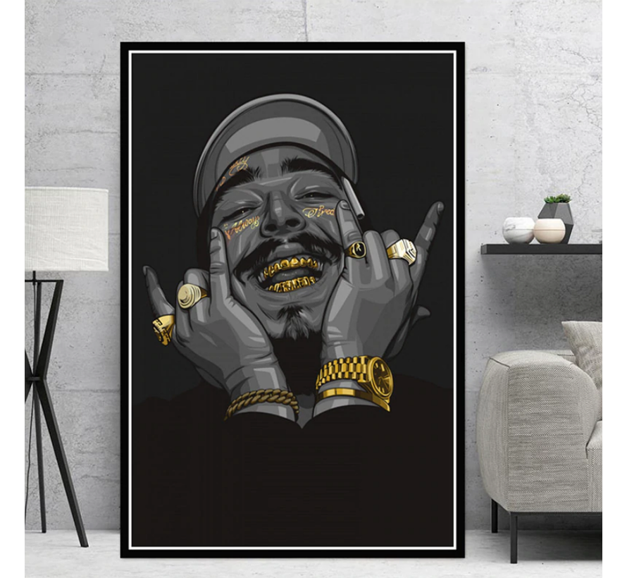 Allernieuwste.nl® Canvas Schilderij * Malone Hip Hop Rapper Zanger * - Muziek - Kleur - 50 x 70 cm