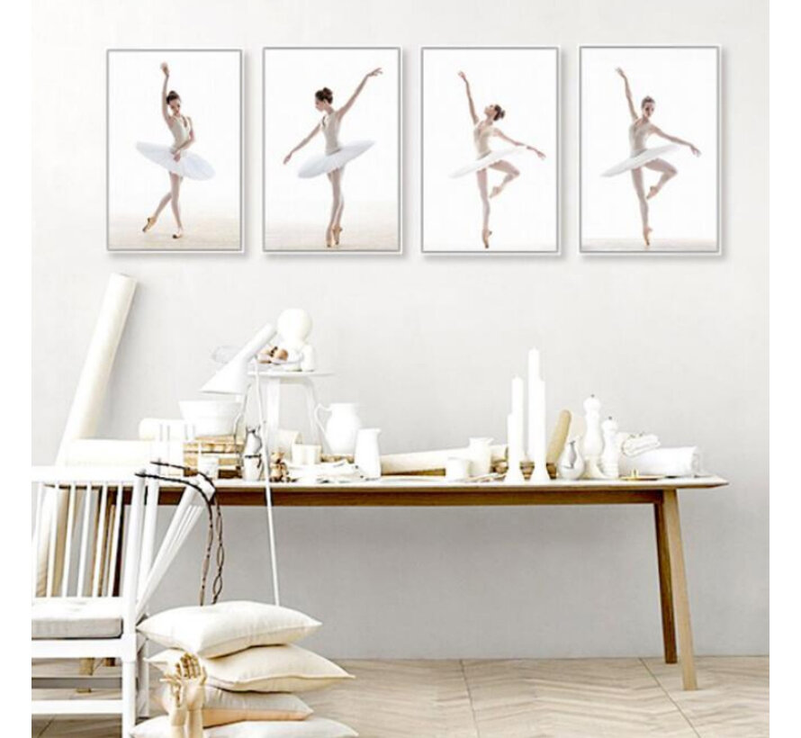 Allernieuwste.nl® SET van 4 st. Canvas * Ballet Danseres Poses * - Kleur - SET 4x 30 x 40 cm - Copy