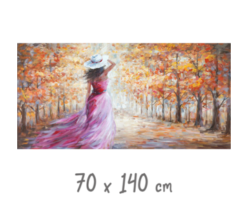 Allernieuwste.nl® Canvas Schilderij Abstract Landschap met Rose Vrouw met Hoed - 70 x 140 cm