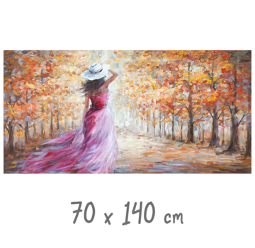 Allernieuwste.nl® Canvas Schilderij Abstract Landschap met Rose Vrouw met Hoed - 70 x 140 cm
