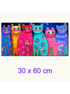 Allernieuwste.nl® Canvas Schilderij Kleurige Katten PopArt - 30 x 60 cm