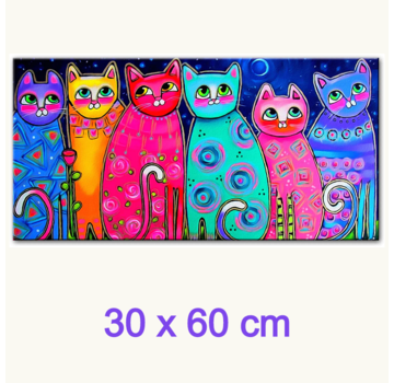 Allernieuwste.nl® Canvas Schilderij Kleurige Katten PopArt - 30 x 60 cm