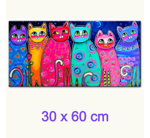 Allernieuwste.nl® Allernieuwste.nl® Canvas Schilderij Kleurige Katten PopArt - Kunst - Dieren - Poster - 30 x 60 cm - Kleur