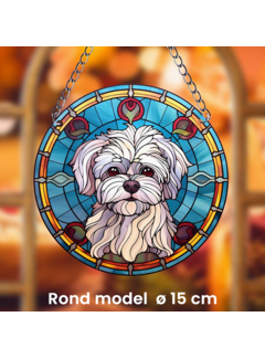 Allernieuwste.nl® Ronde Raamhanger Raamdecoratie Maltezer Hond met Ketting - 15 cm